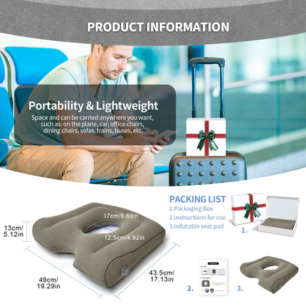Multifunctional Seat Cushion, Inflatable Donut Pillow, Portable Back Support Pillow for Sciatica, Bedsores, Postnatal Pregnancy, Postoperative Pain - Orthopedic Firm Seat Cushion
