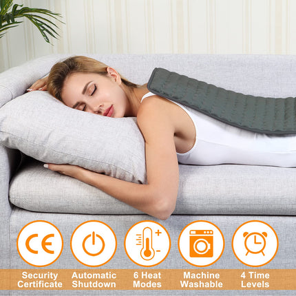 Heating pad, electric heat pad with automatic shut-off and 6 temperature levels, heating pad for back, neck, shoulder, stomach, machine washable (dark gray, 30 x 60 cm)