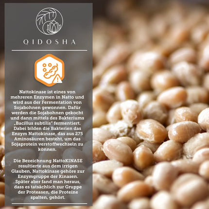 QIDOSHA® Nattokinase capsules, high-dose, highest enzyme activity with 28000 FU/g, 240 capsules in a glass jar, vegan, without vitamin K2, final product soy-free