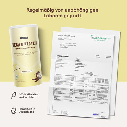 VETAIN Vegan Protein Powder Vanilla - 21g Protein per Serving - Organic Vegan Protein Powder made from Pea, Rice, Flaxseed, Pumpkin Seed, and Hemp Seed Protein - No Allergens &amp; No Added Sugar - 600g