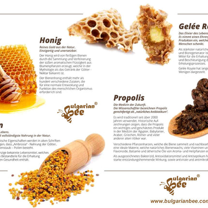 450 g honey contains pollen, beeswax, propolis, and royal jelly