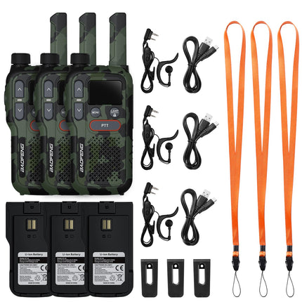 BAOFENG GT-18 Walkie Talkie PMR446 License-Free Two-Way Radio for Adults and Children, Rechargeable Walkie Talkie 1500mAh Battery, Dual PTT, 16 Channels, Scan, Flashlight for Camping and Hiking, Pack of 3