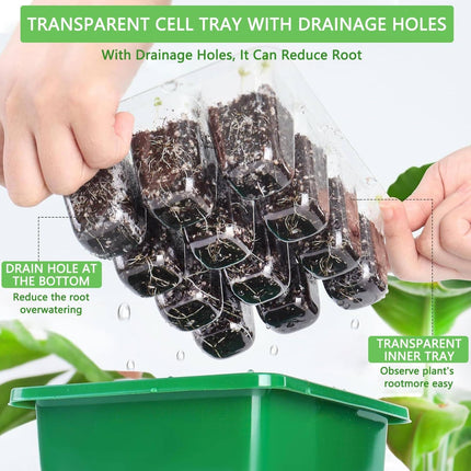 TEGOVE Indoor Greenhouse Propagator, 10 Pieces 120 Cells Mini Greenhouse Propagation Set, Thicken Reusable Propagation Set, Seedling Starter Trays with Lid Ventilation for Seedling Plant