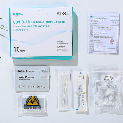 EUROPAPA® 10x Corona lay test self-test Covid-19 antigen test for SARS-CoV-2 rapid test for self-testing test cassette sample swab antigen extract individually packaged
