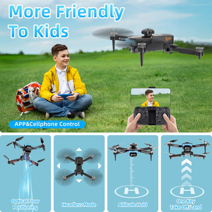 Drone with Camera for Kids Brushless Motor, 720P Drone, Drone with for Kids Beginners, Optical Flow Positioning, Obstacle Avoidance, Headless Mode, OneKey Start, 2 Batteries