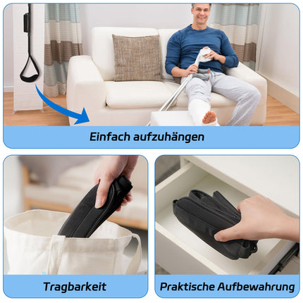 Kekoy 107 cm long leg lifter belt with foot and hand grip for limited mobility after hip replacement, getting in and out of bed, car and wheelchair (107 cm black)