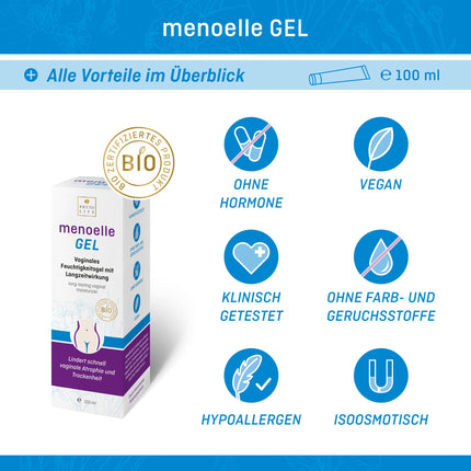 menoelle® GEL – Organically certified vaginal gel | Moisturizing gel for vaginal dryness, irritation, itching, burning, odor, and sensitivity | Hormone-free and without chemical additives | 100 ml