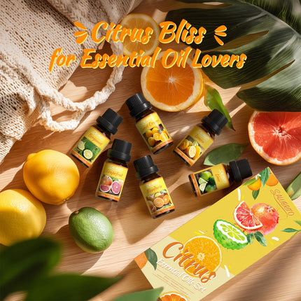 SALUBRITO Citrus Essential Oils Set, Pure Natural Citrus Fragrance Oils for Diffusers - Sweet Orange, Bergamot, Grapefruit, Lemon, Mandarin, Lime Aromatherapy Oil