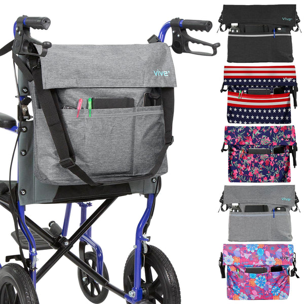 Vive XL Wheelchair Bag, Waterproof, Scratch-Resistant, Double Stitched, Machine Washable, Accessory for Adults, Seniors, 15 Colors, Storage Backpack for Hanging on the Back of the Wheelchair