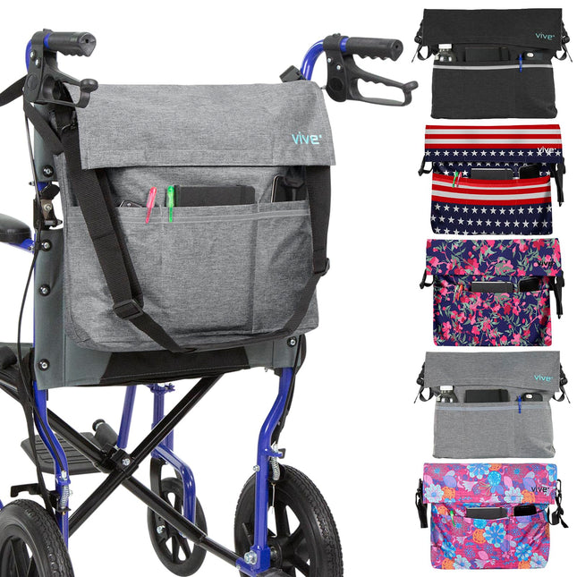 Vive XL Wheelchair Bag, Waterproof, Scratch-Resistant, Double Stitched, Machine Washable, Accessory for Adults, Seniors, 15 Colors, Storage Backpack for Hanging on the Back of the Wheelchair