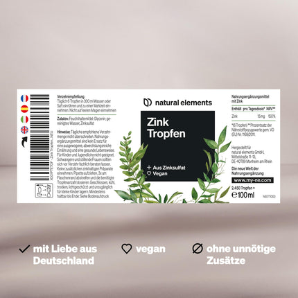 Zinc Drops - 100ml - 15mg zinc per daily dose - Premium: Ionic zinc (zinc sulfate) - Alcohol-free, laboratory-tested, 100% vegan &amp; produced in Germany