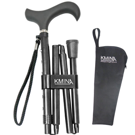 KMINA PRO - Folding Walking Stick, Height Adjustable, Elegant, Men Black, Aluminum, Women, Foldable
