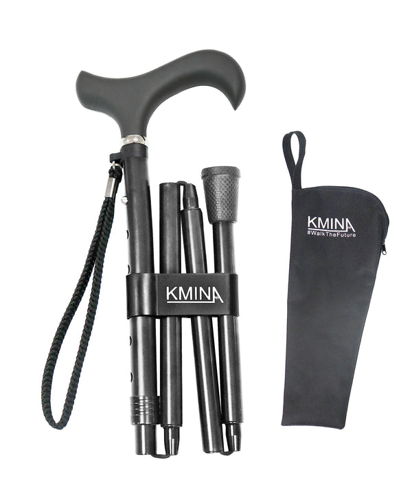 KMINA PRO - Folding Walking Stick, Height Adjustable, Elegant, Men Black, Aluminum, Women, Foldable