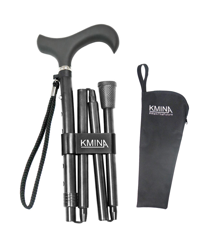 KMINA PRO - Folding Walking Stick, Height Adjustable, Elegant, Men Black, Aluminum, Women, Foldable