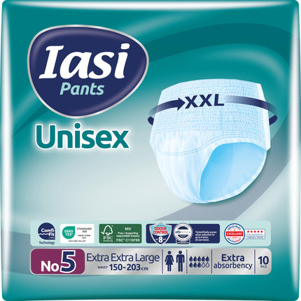 IASI Unisex High Protection Pants, 10 Disposable Pants Size XXL, EXTRA Absorbency, 10 Pieces