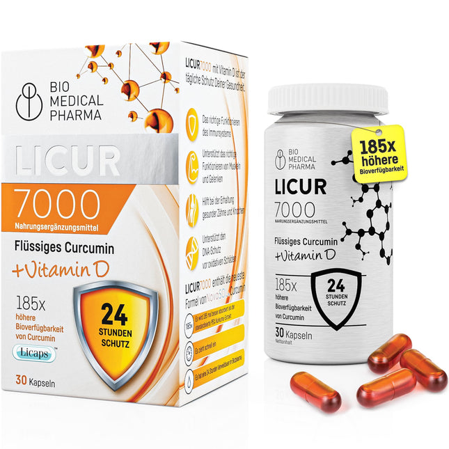 Turmeric Capsules with Vitamin D3 – 185x Higher Bioavailability – High Dose Micellar Curcumin – 1 Capsule Daily – Equivalent to 6,600 mg Turmeric Powder – Licur 7000 with Vitamin D (Monthly Pack)