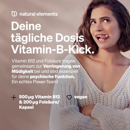 Vitamin B12 – 180 vegan tablets for 6 months – 500µg Vit B12 and 200µg folic acid per daily dose – high dosage, without unnecessary additives – produced in Germany &amp; laboratory-tested