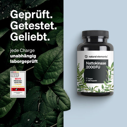 Nattokinase – 180 high-dose capsules each 100mg (20,000 FU/g) – non-GMO – vegan, without unnecessary additives – produced in Germany &amp; laboratory-tested