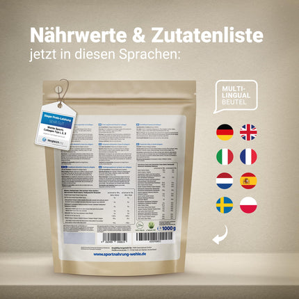 Collagen Powder 1 KG - Bioactive Collagen Hydrolysate Peptides, Protein Powder, Tasteless, Wehle Sports Made in Germany Collagen Type 1, 2 &amp; 3 Lift Drink 1000g