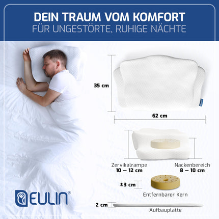 EULIN® PILLOW - Orthopedic pillow for ergonomic deep sleep - Premium memory foam neck pillow - Neck support pillow IGR certified