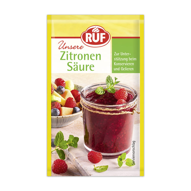 RUF citric acid, for gelling and preserving jams, as a flavor enhancer for fruit salads and salad dressings, for cleaning and descaling, 6 x 5g