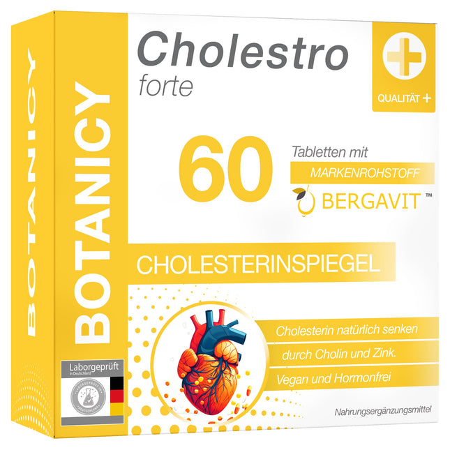 BOTANICY Cholestro Forte with BERGAVIT® - Lower Cholesterol Naturally - Bergamot Extract, Vitamins A, C and E, Zinc, Selenium &amp; Choline - Hormone-Free, Vegan - 60 Tablets