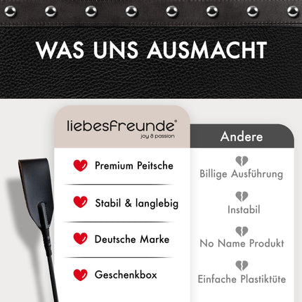 Liebesfreunde® whip for hot BDSM adventures I SM crop sex toy extremely hard for women and men I riding crop sex toy for couples
