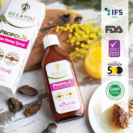 BEE&amp;YOU Propolis Honey Syrup, for children with vitamin C, food supplement for children, 100% natural and without additives, 33 international awards, 12 certificates, gluten-free, sugar-free