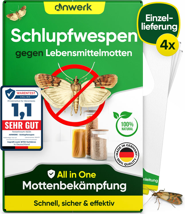 anwerk® Parasitic Wasps against Food Moths - 4 cards per 1 delivery - Effectively combat food moths - Alternative to moth traps, moth sprays, and pheromone traps (4 cards per 1 delivery)