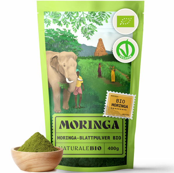 NaturaleBio Moringa Oleifera Powder – 400 g Organic Horseradish Powder with Premium Quality – Natural organic product, organic and pure Moringa from the leaves of the horseradish tree