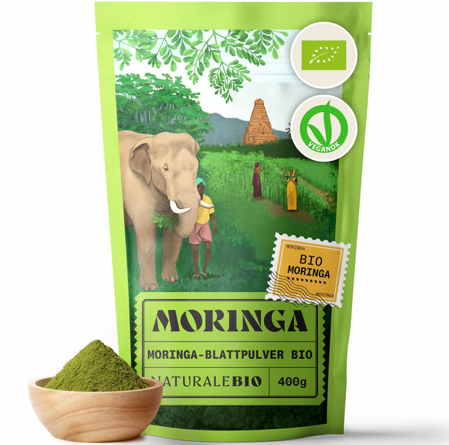 NaturaleBio Moringa Oleifera Powder – 400 g Organic Horseradish Powder with Premium Quality – Natural organic product, organic and pure Moringa from the leaves of the horseradish tree