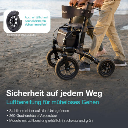 Helavo Rollator with pneumatic tires for outdoors - Rollator foldable and lightweight with seat, aluminum outdoor walker - Rollator lightweight foldable for outdoors