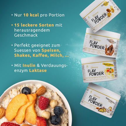 PEAK Yummy Flav Powder - 250g Noble Marzipan Flavor | 50 Servings | Flavor powder for sweetening with almost no calories and no added sugar | with inulin and the digestive enzyme lactase | vegan