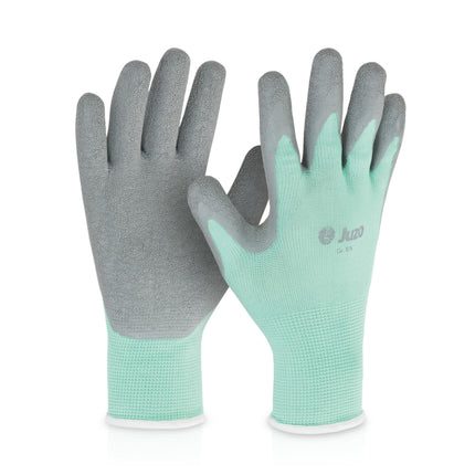 Juzo special gloves for compression stockings, donning aid, with non-slip coating, mint green-grey, size M/7