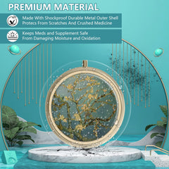 Pill Box Pill Box with Mirror Retro Small Pill Box for Purse or Pocket Bronze Pill Box or Vitamins, Fish Oil, Supplements, Pills Contain Travel Gifts (2 PCS)