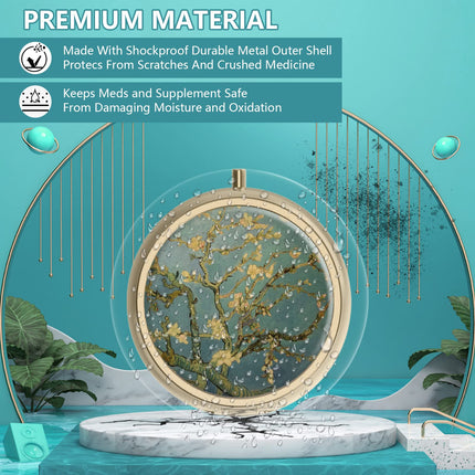 Pill Box Pill Box with Mirror Retro Small Pill Box for Purse or Pocket Bronze Pill Box or Vitamins, Fish Oil, Supplements, Pills Contain Travel Gifts (2 PCS)