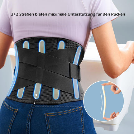 FREETOO Back Brace for Men and Women, Breathable Back Support with 5 Stays for Sports, Black, Size M (Waist: 90-105 cm)