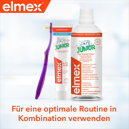 elmex Toothpaste Junior 6-12 years 75ml – medical tooth cleaning with 1400 ppm fluoride content for highly effective caries protection – strengthens new, permanent teeth