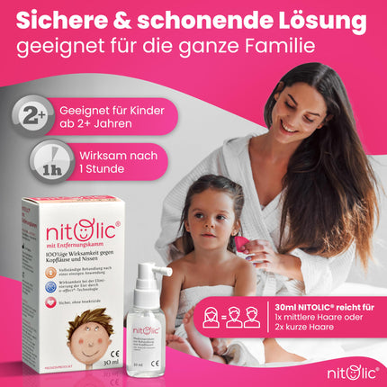 NITOLIC head lice treatment, against lice with just one application, for children from 2 years, with lice comb, effective alternative to lice shampoo