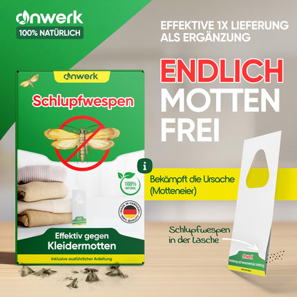 anwerk® Parasitic Wasps against Clothes Moths - 8 cards with 1 delivery each - Effectively combat clothes moths - Alternative to moth traps, moth sprays, and pheromone traps