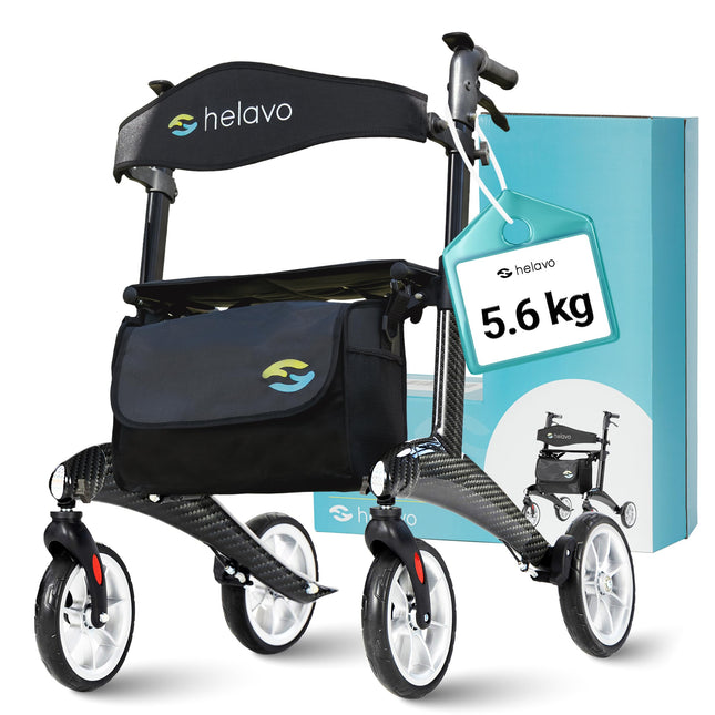 Helavo ultralight carbon rollator – Only 5.6 kg – Lightweight rollator made of carbon fiber – Ergonomic design for upright posture, foldable &amp; maneuverable – Ideal for indoor &amp; outdoor use