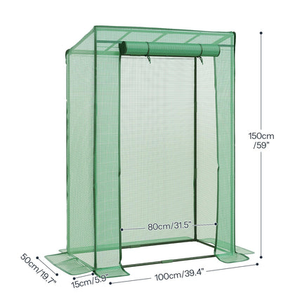 LARMNEE Greenhouse, Tomato Greenhouse, Small Greenhouse, Plastic Greenhouse, Stable Tomato House, with PE Mesh Film and Roll-Up Door, 100 x 50 x 150 cm, Vegetables, Flowers, Garden, Green EGN15GH02G1