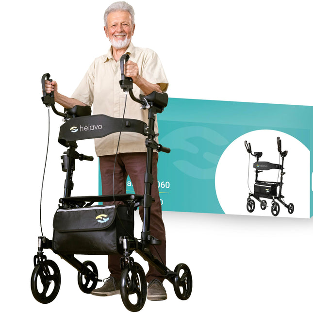 Helavo Foldable Arthritis Rollator with Padded Forearm Supports - Lightweight Aluminum Stand Up Walker with Soft Armrests and Seat