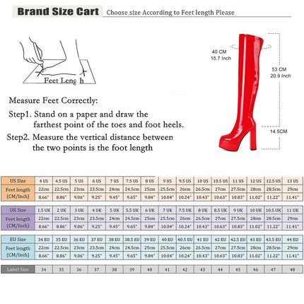 Roimaash Fashion Platform Boots Over The Knee Zipper Stretch Boots Evening Pole Dance Heels Long Boots Square Toe Disco Boots Patent White Plus Size 40