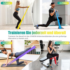 GYMERK Fitness Bands Set of 4, 1.8M Fitness Band, 4 Resistance Levels with Exercise Poster, Exercise Band with Carrying Bag &amp; Exercise Instructions, Ideal for Yoga, Pilates, Muscle Building, Physiotherapy