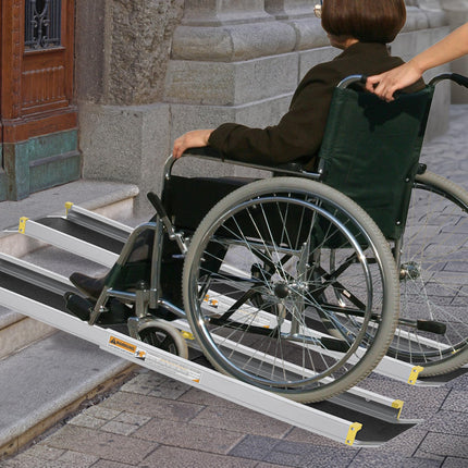 Aufun 2pcs Wheelchair Ramp Aluminum Telescopic 91-152.5cm with Bag, Non-Slip Extendable Telescopic Ramp with 272KG Loading Capacity Ideal for Manual Wheelchairs, Electric Wheelchairs and Rollators