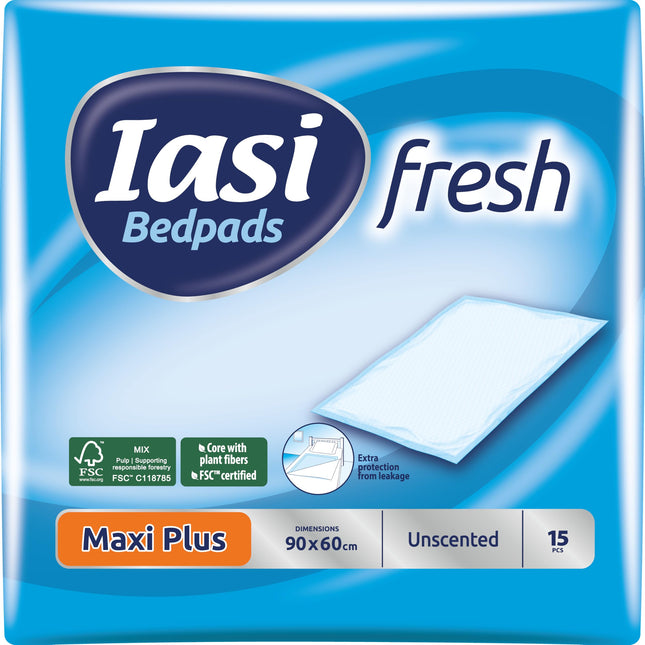 IASI Bedpad, Disposable Bed Crossbar 60x90, Maxi Plus Absorbency, Odor Control Technology, Unscented, 15 Pack
