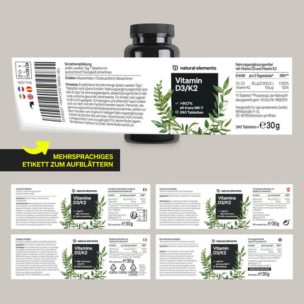 Vitamin D3 + K2 – &gt; 99.7% all-trans MK-7 &amp; 2000 IU Vitamin D3 – 240 tablets – high dosage, optimally bioavailable – no unnecessary additives – produced in Germany