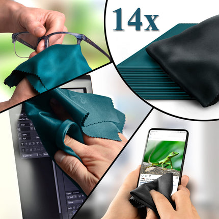 Glasses cleaning cloths in a pack of 14 - microfiber cloths in special size 20x20cm