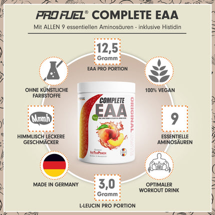 EAA Powder 500g ICE TEA PEACH - 12,500mg essential amino acids - incredibly delicious &amp; refreshing - COMPLETE EAA with all 9 EAAs including histidine - EAA vegan amino acid powder - Amino Workout Drink
